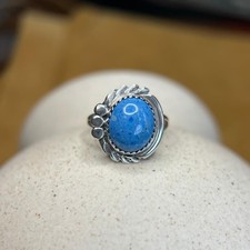 Native American Handmade Denim Lapis Ring   Sterling Silver Feather Border,...