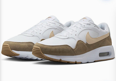 Nike Air Max SC Men s White/Beige/Brown Leather Low Top Lace-Up Sneakers