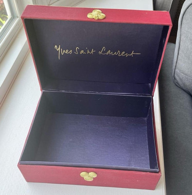 Yves Saint Laurent Large Red Lidded Storage Box Gold Decorative Latch , Vintage 