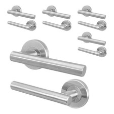 Image of Satin Nickel Internal Door Handle - 5 Pairs Lever on Rose Round T-Bar Handles