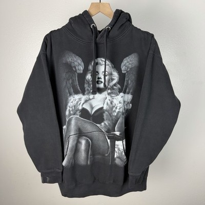 Vintage Marilyn Monroe Wings Pin Up Sexy Y2K Hoodie Sweatshirt Black Size Large