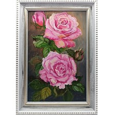 Original oil painting Rose flowers Miniature Signed  Cheap gifts Size 6*4 inches