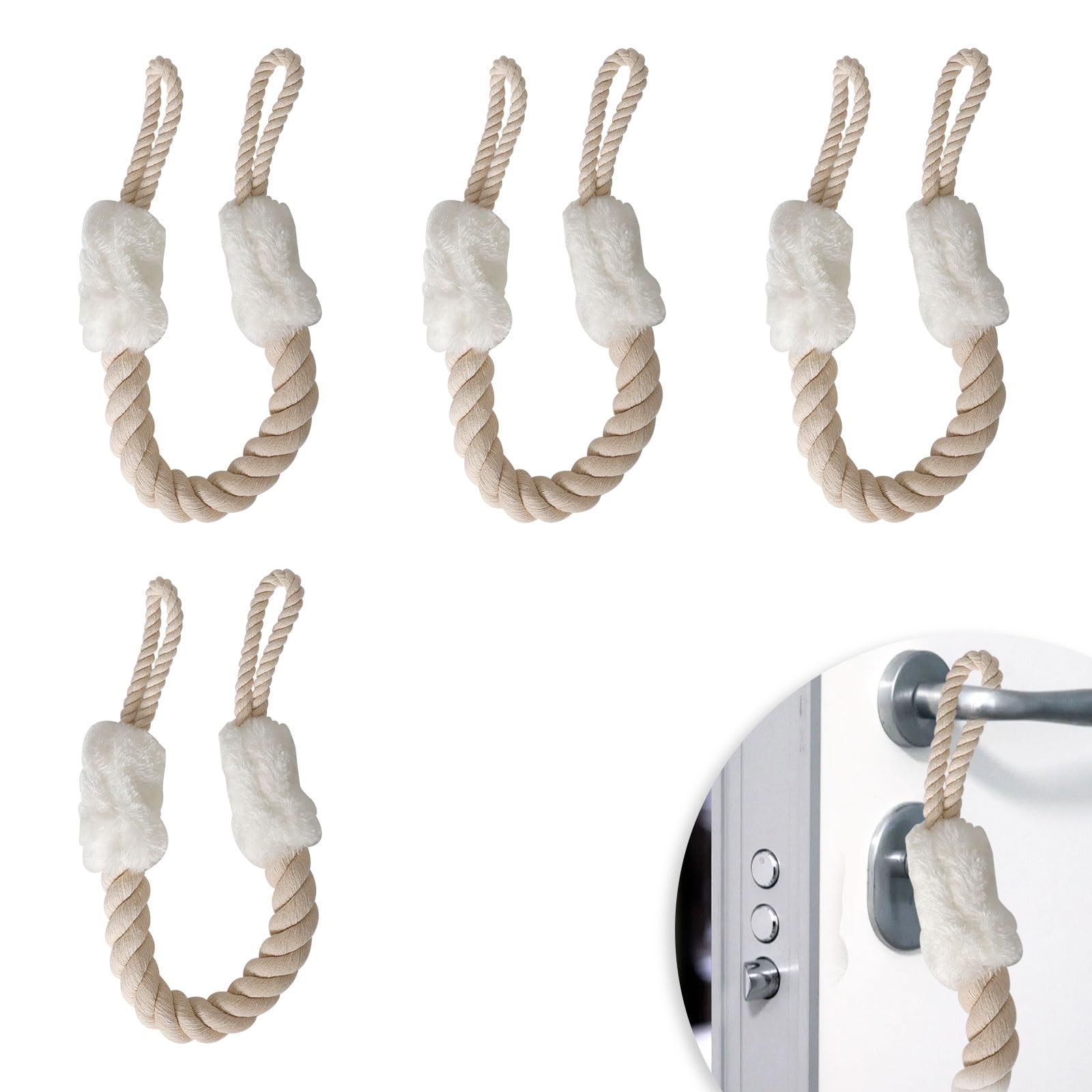 Butée de porte en coton tressé naturel et robuste pour la maison | 4 PCS