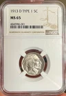 1913-D NGC MS65 Type 1 Buffalo Nickel. Great Eye Appeal. Uncirculated Coin 🪙🔥