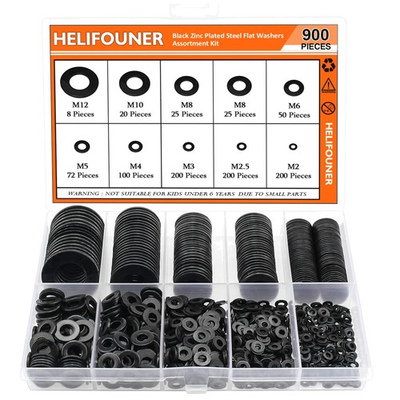 #ad #ad Assorted Kit of Black Zinc Flat Washers 900 pcs $21.59