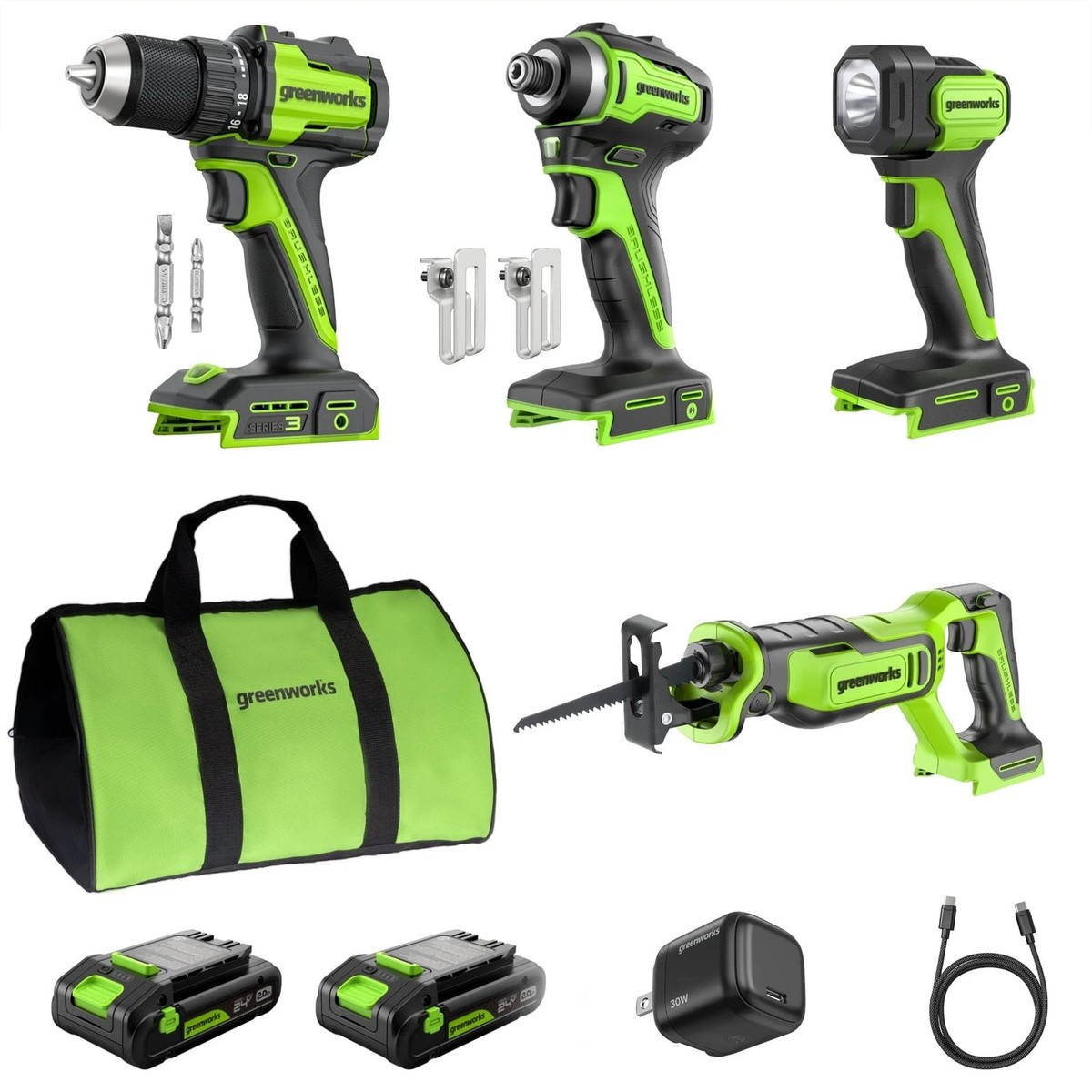Greenworkstools 24V Brushless Power Tool Combo Kit, Drill/Driver