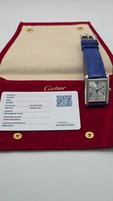 Must de Cartier Tank Sterling Silver Gents Watch on New Strap in Cartier Pouch.