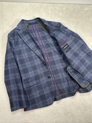 Bonobos Blazer Mens Sz 38S Blue Slim Fit Italian Fortex Sport Coat Plaid Flannel