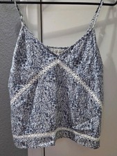 Abercrombie Fitch Floral Boho Cami - Blue White - Crochet Lace Detail Size S
