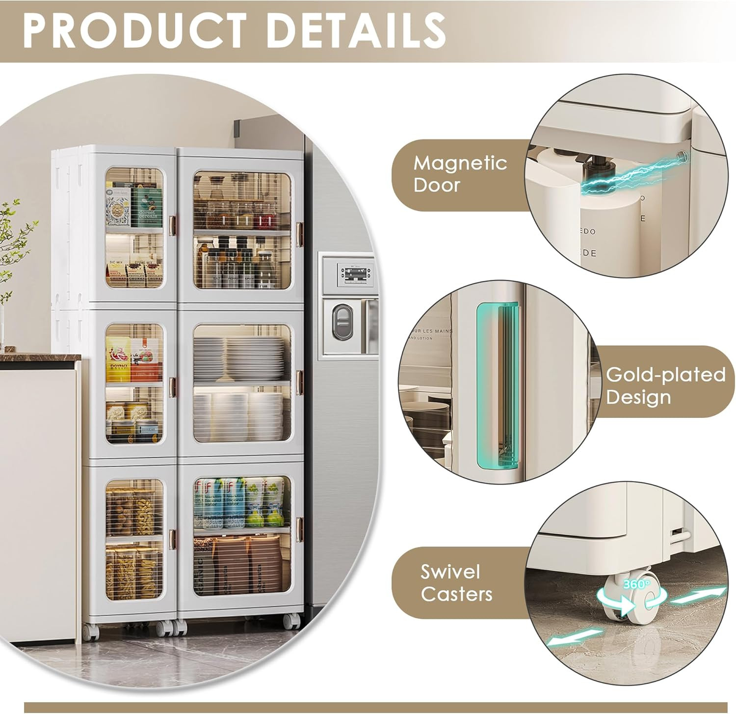 4-Tier Tall Narrow Storage Cabinet with Movable Wheels, Adjustable Shelves, Anti