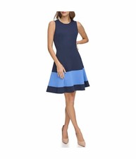 Eliza J Womens Size 4 Navy Blue Colorblock Fit Flare Sleeveless Dress