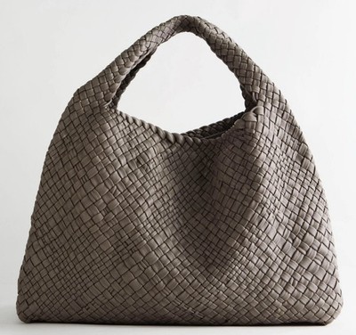 NWT FALOR MADE IN ITALY HAND MADE LEATHER WOVEN LARGE TOTE BAG TAUPE