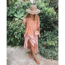 NWT Spell & The Gypsy Rae Gown M Maxi Dress Boho Festival Beach Vacation Peach