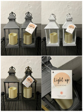 2x LED Latern mit Kerze Timer Windlicht Gartenlaterne Shabby Chic Deko 24cm