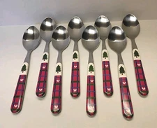 Phaltzgraff Snow Bear Christmas Stainless Flatware 8 Piece Oval Soup Spoons 8"