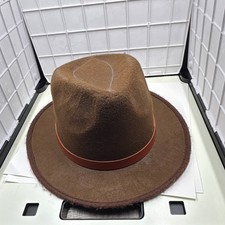 Brown Fedora Hat Men Solid Classic Wide Brim Dress Formal Fashion Accessory