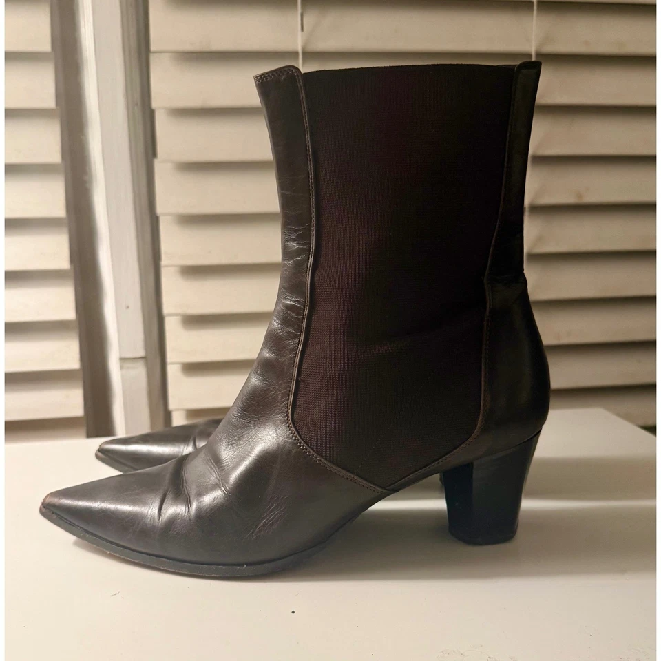 Jil Sander Leather Ankle Boots Size 40 Made in Italy Brown Pointed Heel - Image 2 of 4
