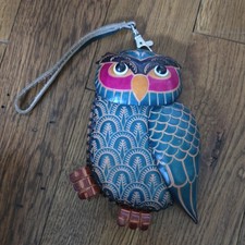 Hand Crafted Leather Owl 3 Dimentional Change Coin Purse Attached Strap