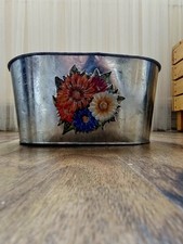 Floral Galvanised Zinc Planter – Oval Metal Plant Pot / Trough Window Box Decor