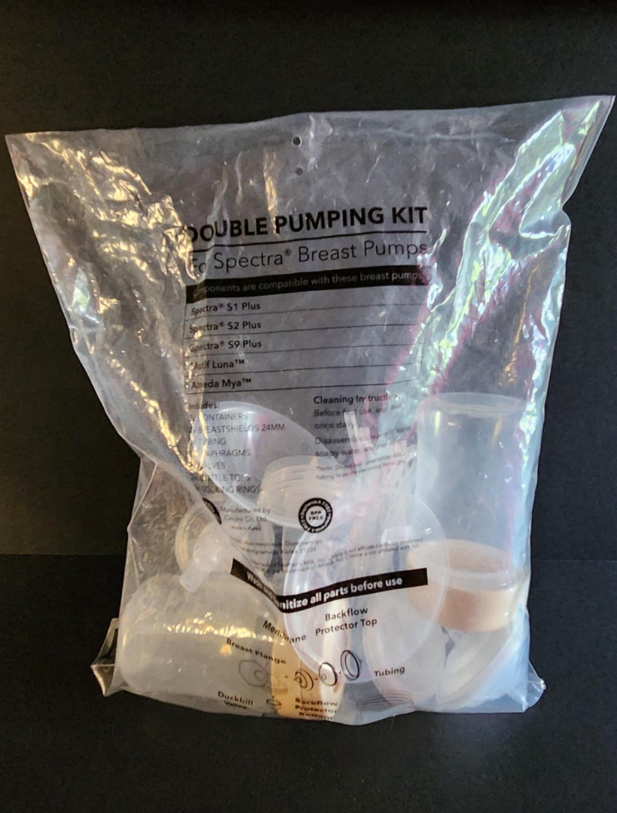 Breast Pump Double Pumping Kit  For Spectra - 19mm S1 S2 & S9 Plus Motif Luna-image