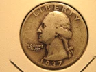 1937 WASHINGTON QUARTER, SILVER, FREE SHIPPING (#900D)
