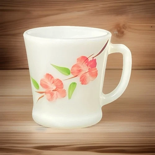 FIRE KING Peach Blossom Mug/CupAnchor Hocking Vintage Milk Glass Flowers
