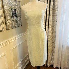 J. Crew Strapless Ivory & Green Seersucker Dress w Pockets Sz 4