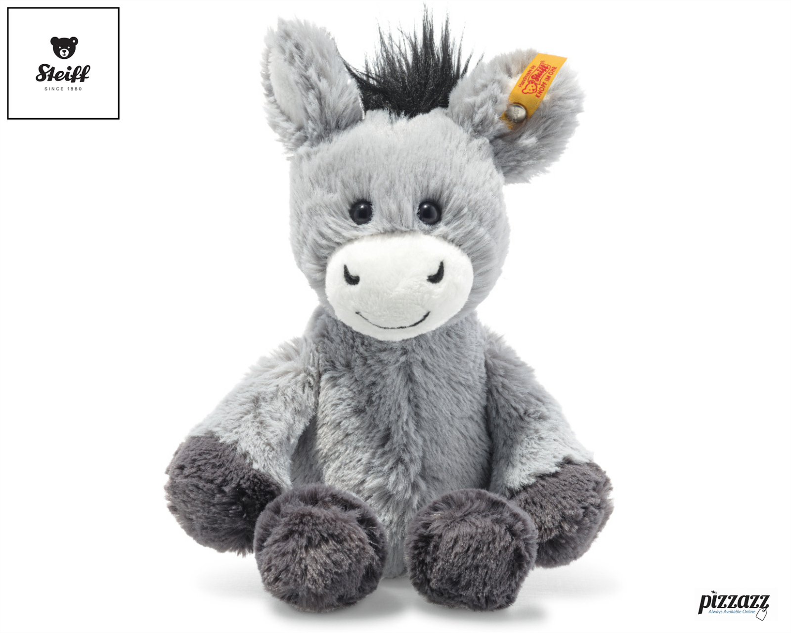 Steiff Dinkie Donkey Soft Toy With Ear Tag Grey 20cm Plush 073922