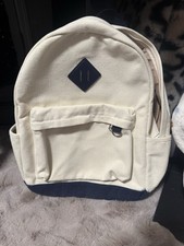 Ivory Navy Colorblock Canvas Kids Backpack Adjustable Strap Outer Pocket Zip