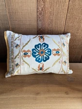 World Market (16 X 12 Inch) Lumbar Throw Pillow Embroidery Floral Boho Cottage