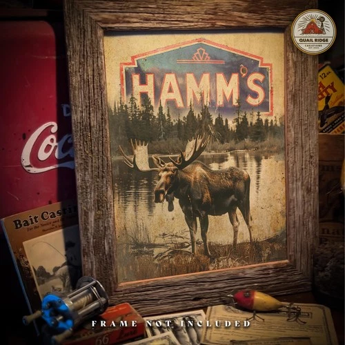 Hamm's Beer Artwork Vintage Moose Hunting Cabin Bar Decor Only 50 S/N Art print