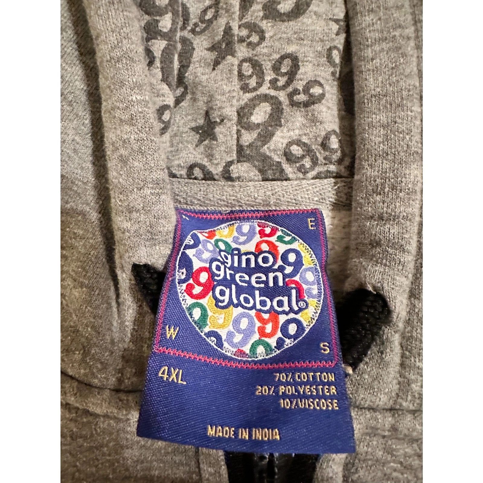 Gino Green Global Zip Up Hoodie Gray 4XL GGG 99 All Over Print Rhinestone Y2K - product detail image 3