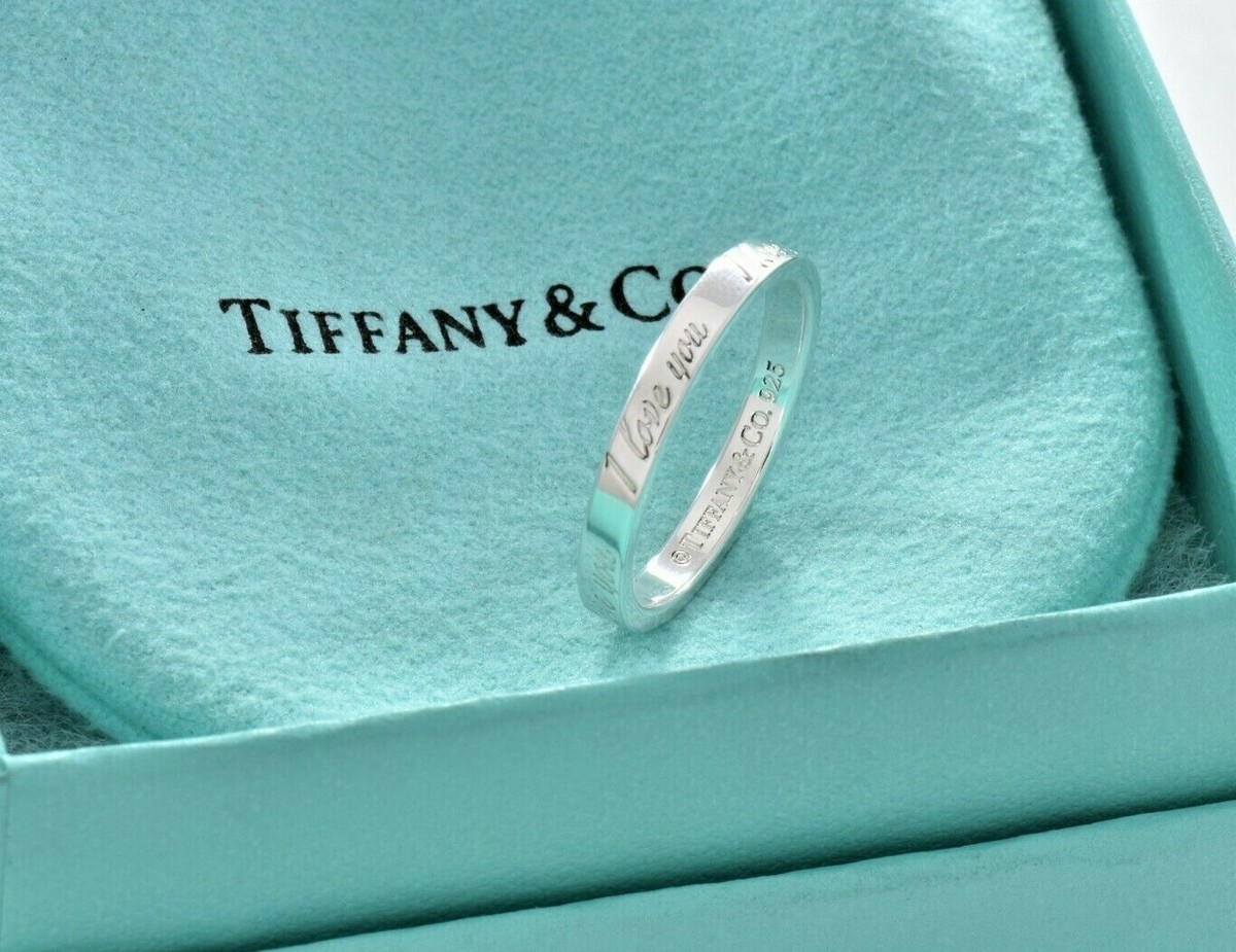 Tiffany & Co Silver I Love You Notes Narrow Band Ring Size 5 in