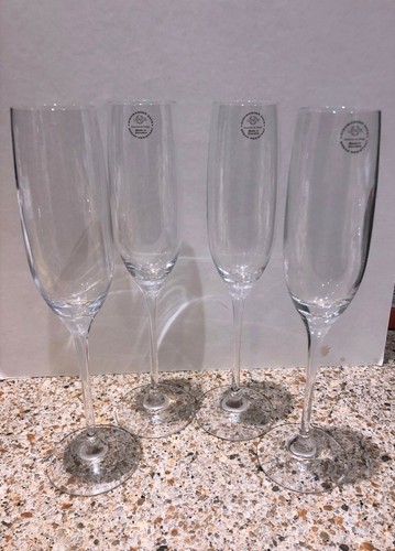 Set of 4 Lenox Crystal Tuscany Classics Champagne Flutes Signed LENOX w LOGO