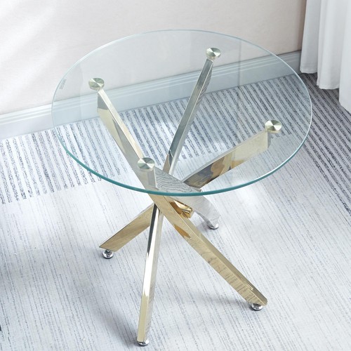 Modern Round Glass End Table with Stainless Steel Legs Home Living Room