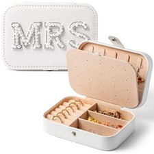 MRS Travel Jewelry Box for Bride Travel Portable Jewelry Case Small MRS White