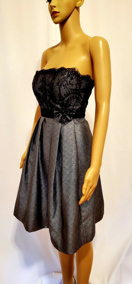 pewter cocktail dress Eliza J Strapless Pewter Silver Fit And Flare Cocktail Dress Size 4
