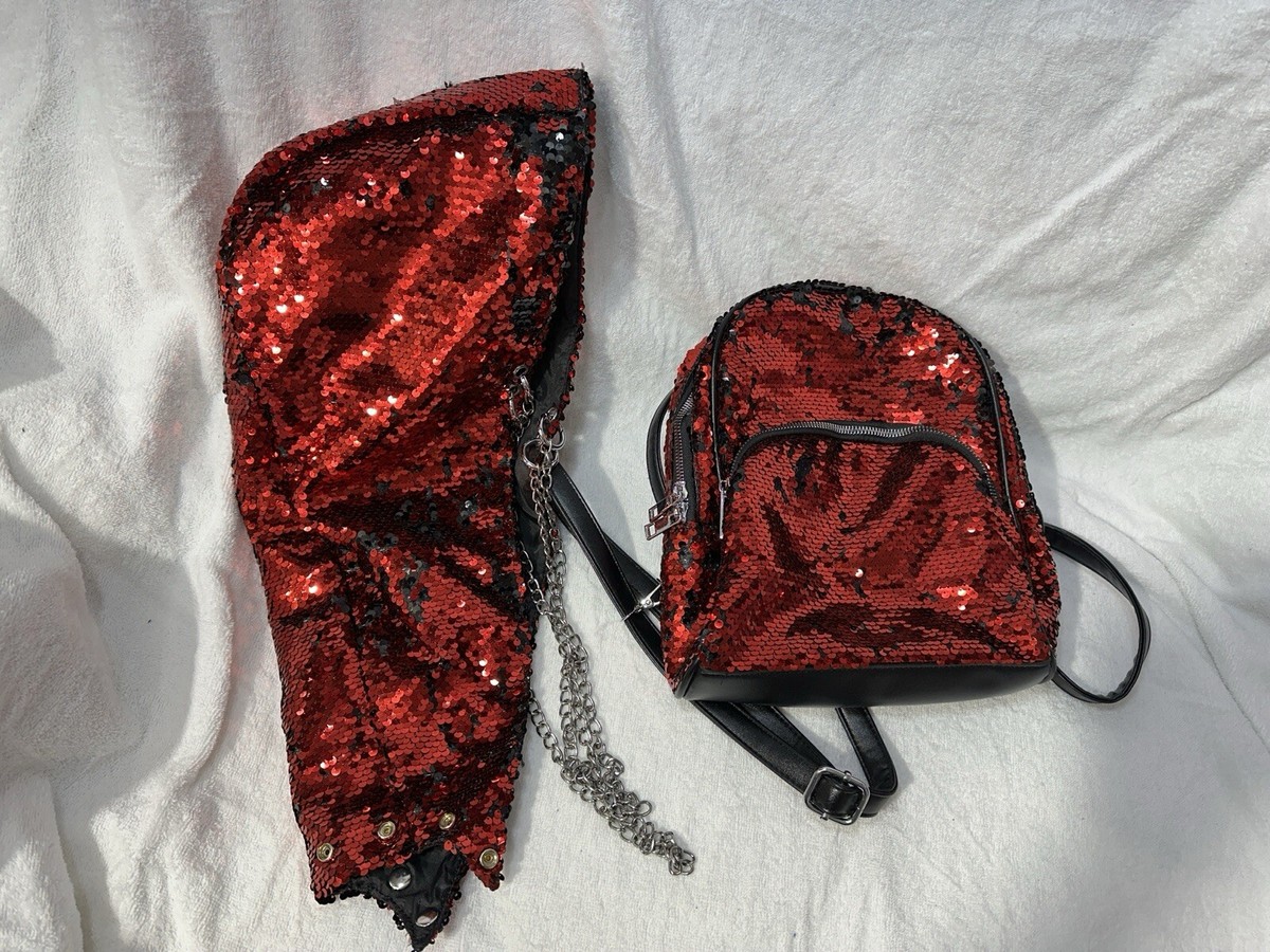 Club EXX Disco Fusion Red Sequin Hooded Backpack, new with tags Club Exx Disco Sequin Hooded Backpack - Red – Dolls Kill main image 3
