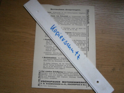 Zschopauer Motorenwerke, J.S. Rasmussen A.G., DKW Merkblatt/Karte Nr. 19 um 1930