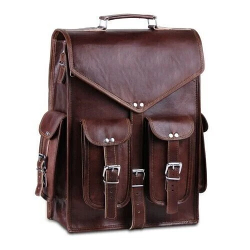 Genuine Leather Backpack Bag Laptop Travel Rucksack Mens Vintage Brown New Ge...
