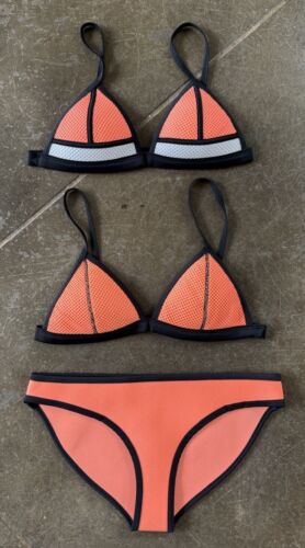 Women’s TRIANGL Neon Orange Neoprene Mesh Triangle Bikini Set Size S/M NWT