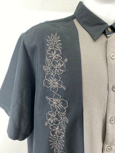 Karibik Herren Gr. XL schwarz grau Hemd Blumen bestickt Kurzarm MB6 - Bild 5 von 8