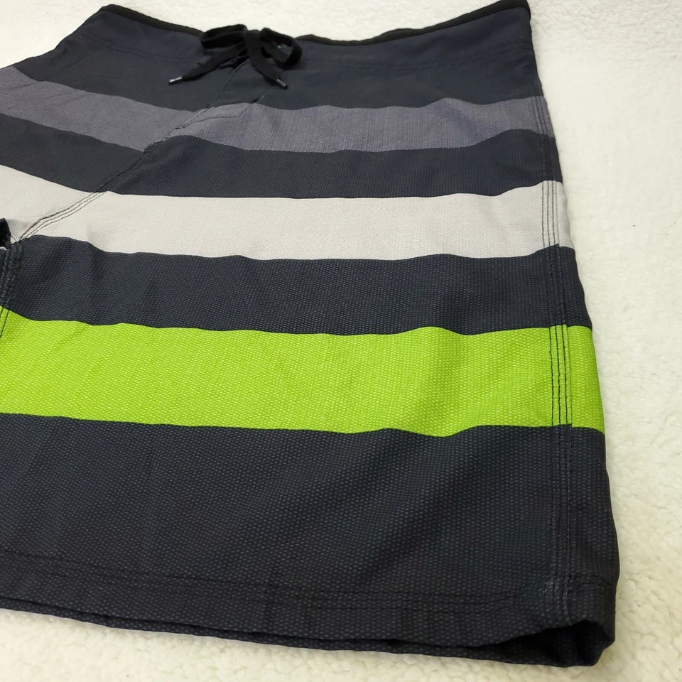 Burnside Board Shorts Men Size 36 Striped Black Gray Green Tan - Image 2 of 4