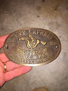 Pony Express Company Sign Plaque Brass Wyatt Earp Western Horse Collector Decor