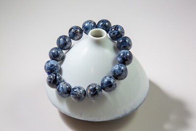14mm Collection Grade Natural Blue Pietersite Beaded Bracelet, Cat Eye Effect