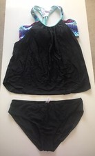 Teal Blue Pink Black 2-Piece Women s Bikini Top Swimsuit Racerback Size XL Pad