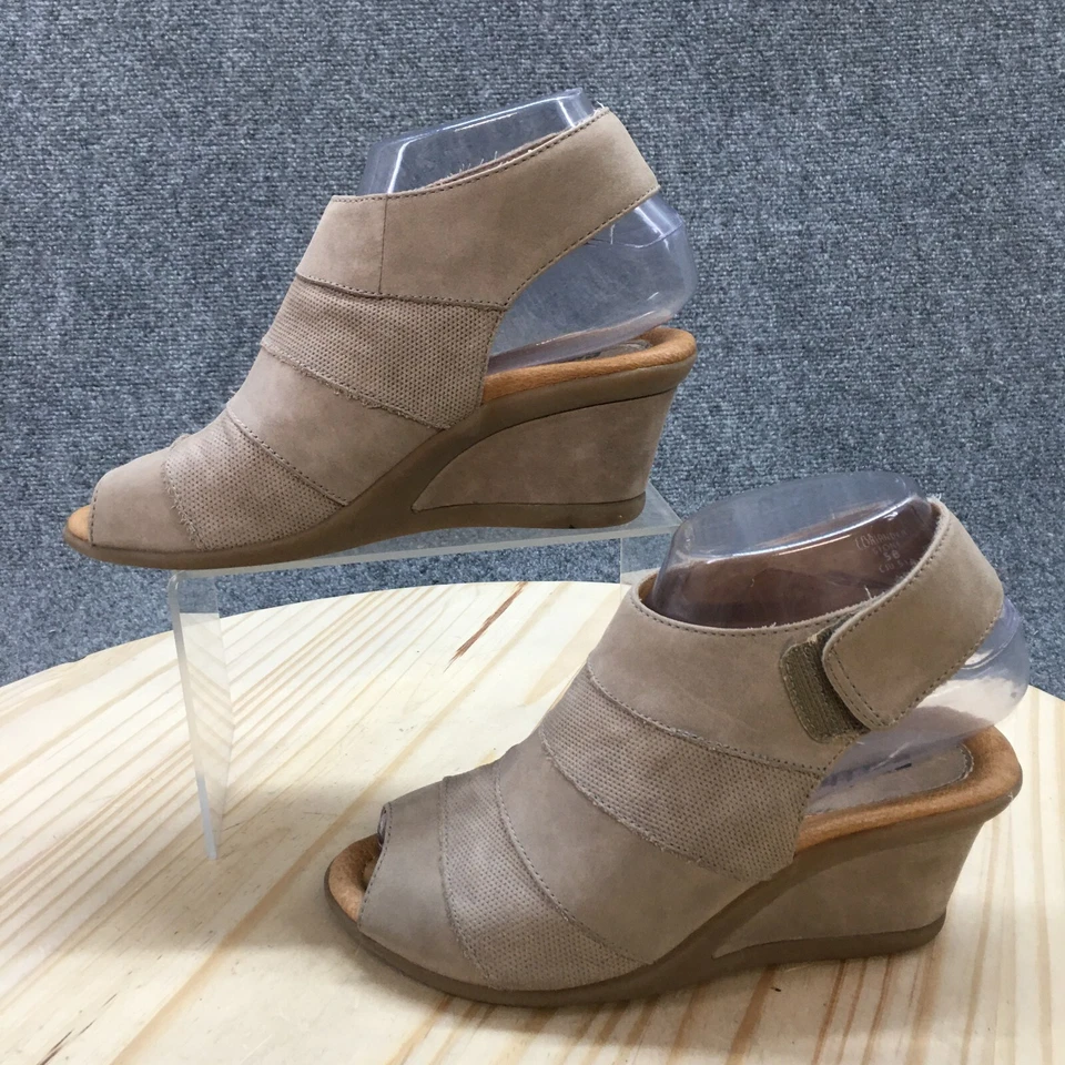 Botines Earth para mujer 5B gris cilantro punta abierta sin cordones informales de cuero Foto 3 de 4