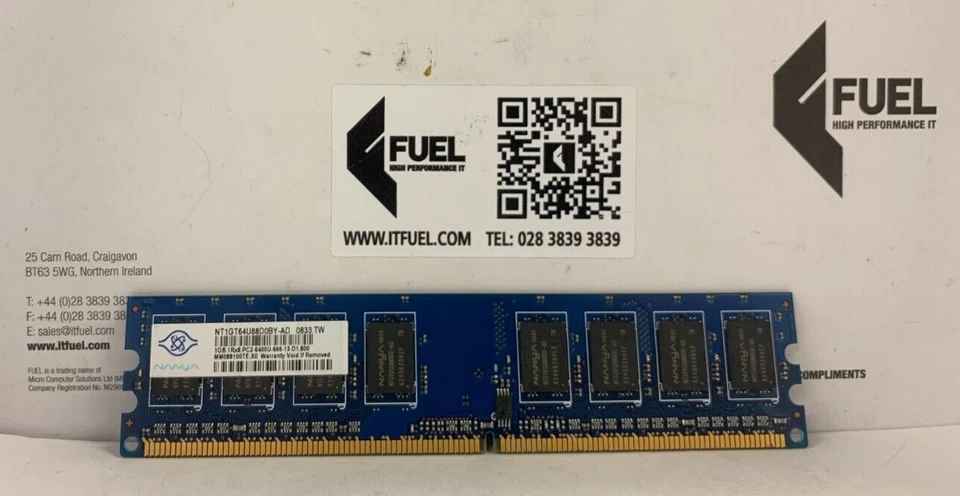 Nanya 1GB DDR2 ram memory module PC2-6400 -  NT1GT64U88D0BY-AD - Image 2 of 3