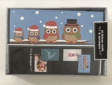 Office Depot 16 Deluxe Holiday Cards & Envelopes Owl Present Cookie Reindeer Box
