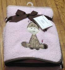 BABYGEAR PINK BROWN BABY GIRL BLANKET FLEECE SHERPA GIRAFFE NWT
